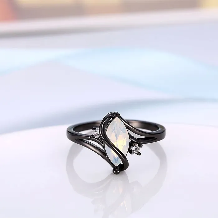 Yellow Chimes Rings Yellow Chimes Rings for Women Olivia Man Made Opal Invisible Setting White Stoned Trendy smooth Finished Black Gun Plating Ring for Women Girls