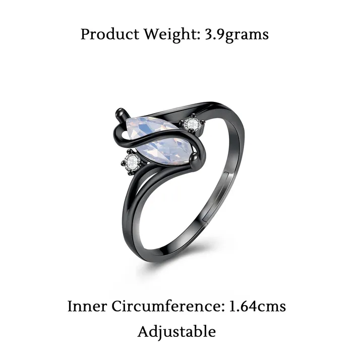 Yellow Chimes Rings Yellow Chimes Rings for Women Olivia Man Made Opal Invisible Setting White Stoned Trendy smooth Finished Black Gun Plating Ring for Women Girls