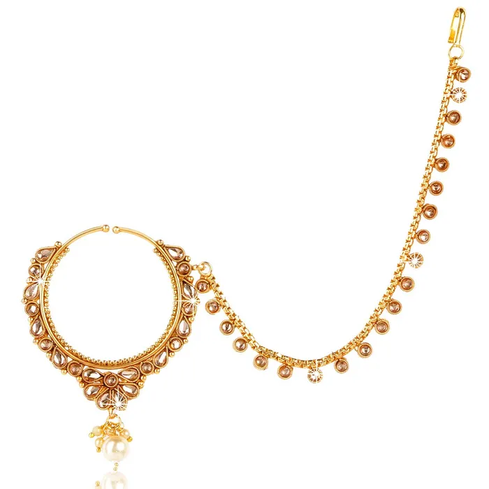 Yellow Chimes Rings Yellow Chimes Traditional Kundan Studded Pearl Gold Tone Bridal Nosepins Nath with Chain for Women Girls Yellow Chimes Rings Yellow Chimes Traditional Kundan Studded Pearl Gold Tone Bridal Nosepins Nath with Chain for Women Girls