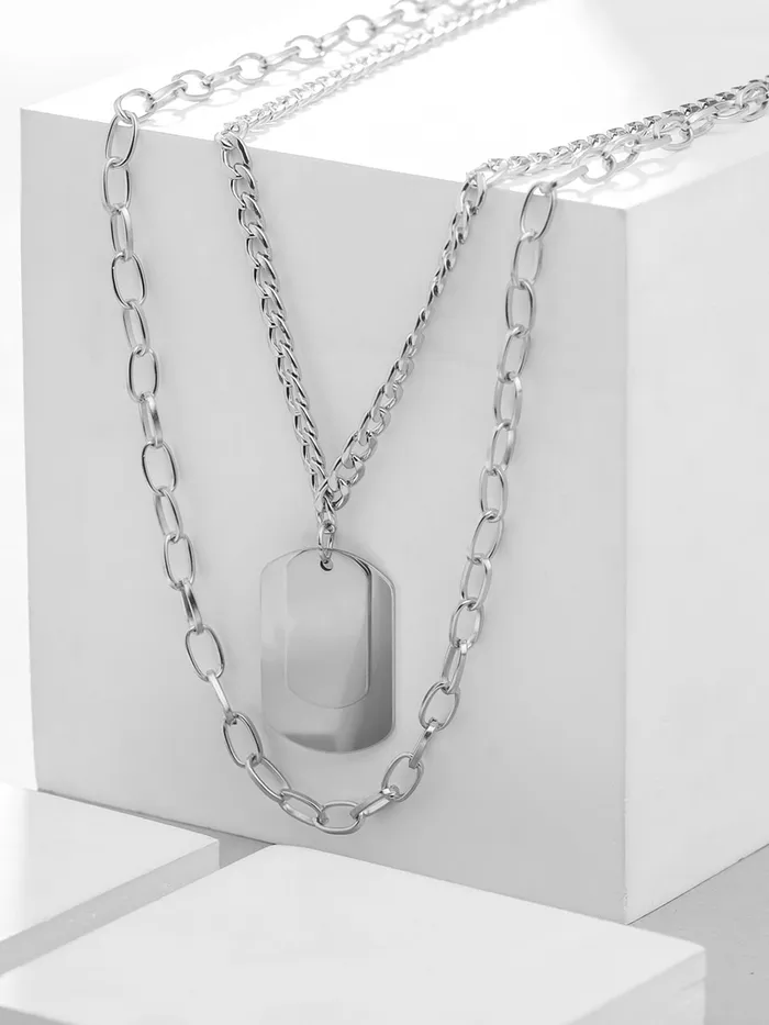 Yellow Chimes Silver Chain Pendant for Men Layered Dog Tag Neck Chains for Men Urban Edge Fashion Accessories for Men Birthday Gift for Men and Boys Anniversary Gift for Husband Yellow Chimes Necklaces
