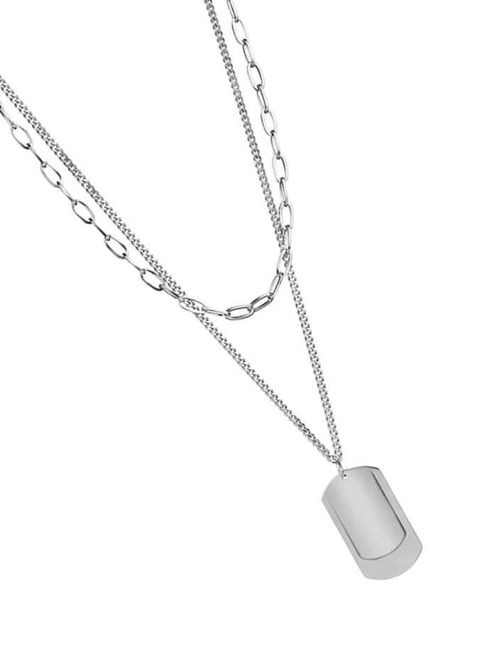 Yellow Chimes Silver Chain Pendant for Men Layered Dog Tag Neck Chains for Men Urban Edge Fashion Accessories for Men Birthday Gift for Men and Boys Anniversary Gift for Husband Yellow Chimes Necklaces