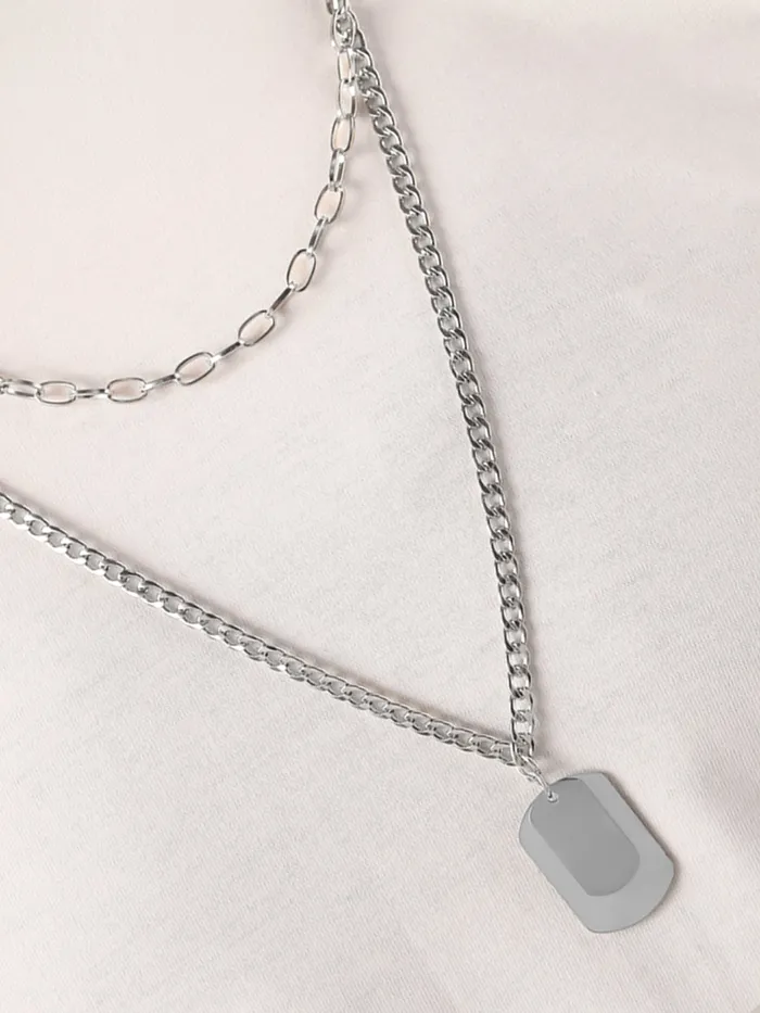 Yellow Chimes Silver Chain Pendant for Men Layered Dog Tag Neck Chains for Men Urban Edge Fashion Accessories for Men Birthday Gift for Men and Boys Anniversary Gift for Husband Yellow Chimes Necklaces