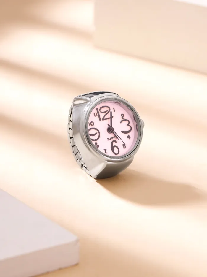 Yellow Chimes StainlessSteel Base Metal Pink Dial Analog Stretchable Womens Watch Ring Yellow Chimes Earrings