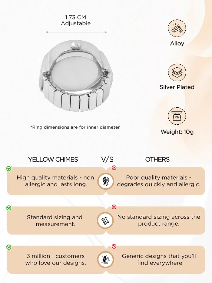 Yellow Chimes StainlessSteel Base Metal Pink Dial Analog Stretchable Womens Watch Ring Yellow Chimes Earrings