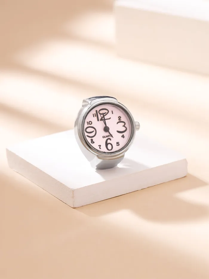 Yellow Chimes StainlessSteel Base Metal Pink Dial Analog Stretchable Womens Watch Ring Yellow Chimes Earrings