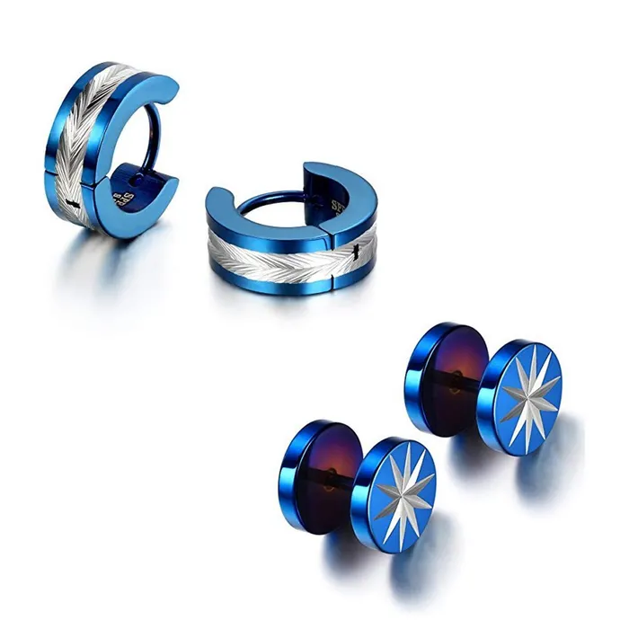 Yellow Chimes Trendy Combo of 2 Pairs Stainless Steel Textured Metallic Blue Hoop Stud Earrings Men and Women Yellow Chimes Bracelets Yellow Chimes Trendy Combo of 2 Pairs Stainless Steel Textured Metallic Blue Hoop Stud Earrings Men and Women Yellow Chimes Bracelets
