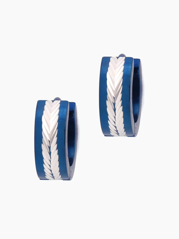 Yellow Chimes Trendy Combo of 2 Pairs Stainless Steel Textured Metallic Blue Hoop Stud Earrings Men and Women Yellow Chimes Bracelets
