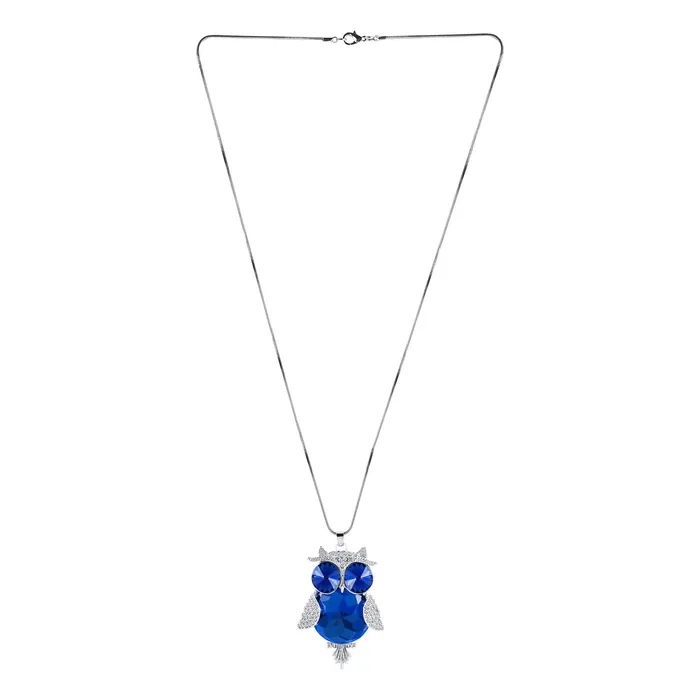 Yellow Chimes Trendy Stylish Long Chain Owl Necklace Silver Plated Crystal Pendant for Women and Girls Yellow Chimes Earrings