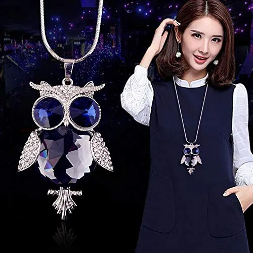 Yellow Chimes Trendy Stylish Long Chain Owl Necklace Silver Plated Crystal Pendant for Women and Girls Yellow Chimes Earrings