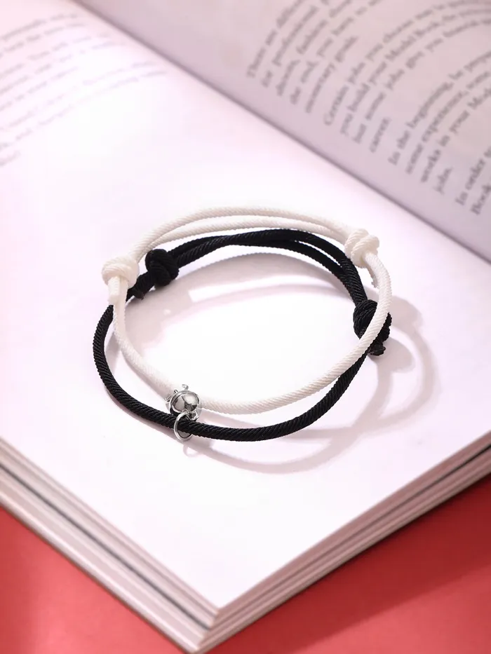 Yellow Chimes Valentine Gift for Girls Couple Bracelet for Unisex 2 Pcs Unisex Adjustable Couple Ball Dual Coloured Bracelet For Unisex AdultsBoys and Girls Pack of 2 Yellow Chimes Rings