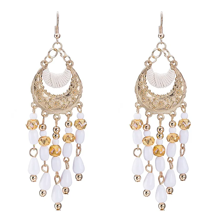 Yellow Chimes White Beads Dangle Earrings for Women and Girls Yellow Chimes Earrings Yellow Chimes White Beads Dangle Earrings for Women and Girls Yellow Chimes Earrings