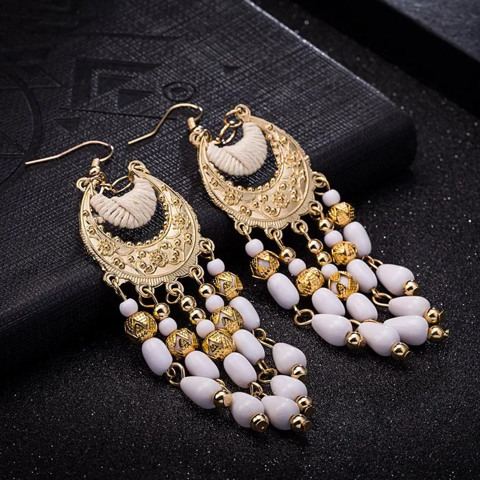 Yellow Chimes White Beads Dangle Earrings for Women and Girls Yellow Chimes Earrings