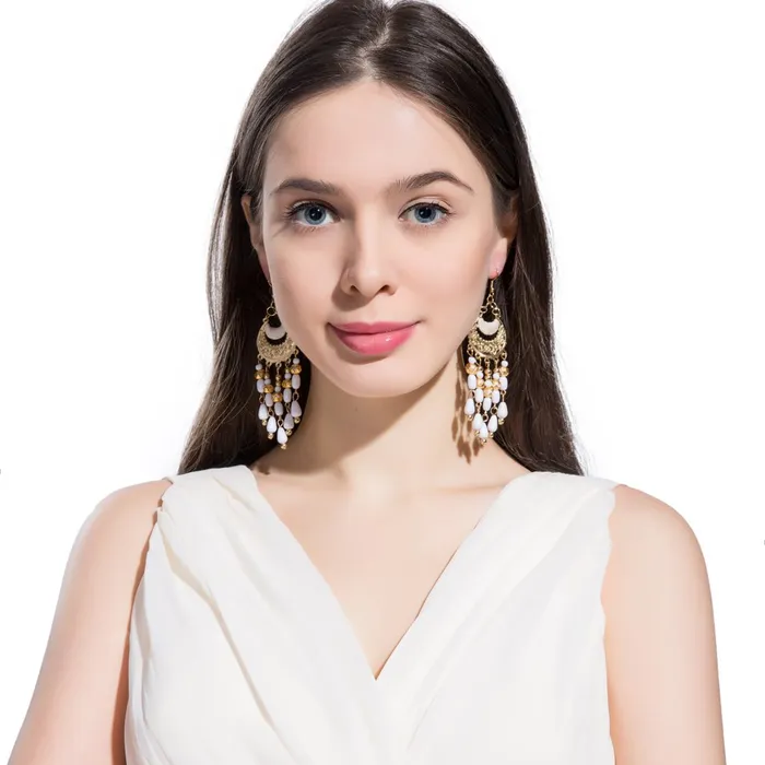 Yellow Chimes White Beads Dangle Earrings for Women and Girls Yellow Chimes Earrings