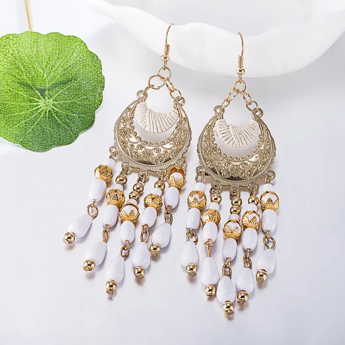 Yellow Chimes White Beads Dangle Earrings for Women and Girls Yellow Chimes Earrings