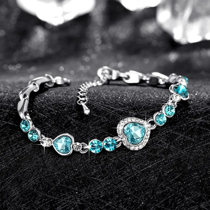 Yellow Chimes Yellow Chimes Bracelet for Women Blue and White Heart Shaped Crystal Bracelets Silver Toned Valentine Crystal Bracelet Accessories Jewellery Birthday And Anniversary Gift Bracelets