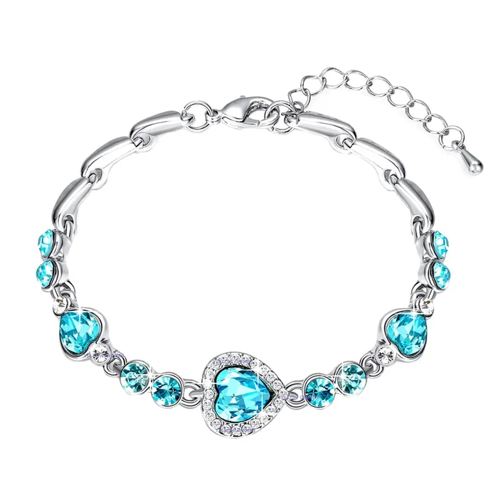 Yellow Chimes Yellow Chimes Bracelet for Women Blue and White Heart Shaped Crystal Bracelets Silver Toned Valentine Crystal Bracelet Accessories Jewellery Birthday And Anniversary Gift Bracelets