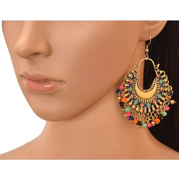 Yellow Chimes Yellow Chimes Chandbali Earrings for Women Silver Oxidised Chand bali Combo of 4 Pairs Afghani Style Traditional Jhumka Earrings for Women and Girls Bracelets