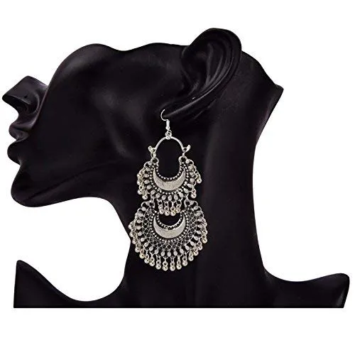 Yellow Chimes Yellow Chimes Chandbali Earrings for Women Silver Oxidised Chand bali Combo of 4 Pairs Afghani Style Traditional Jhumka Earrings for Women and Girls Bracelets