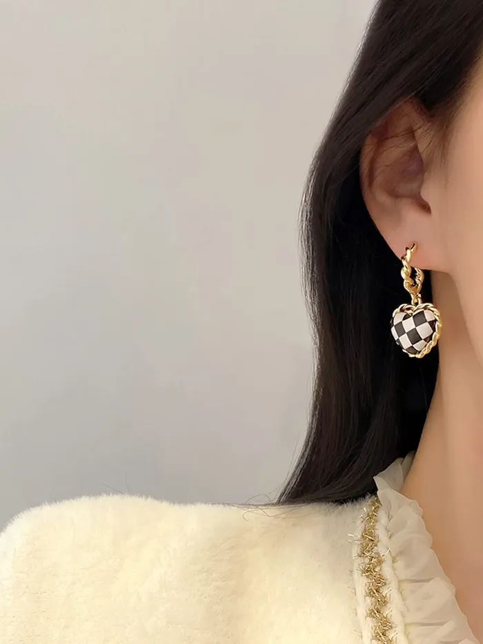 Yellow Chimes Yellow Chimes Earrings for Women and Girls Drop Earrings for Girls Gold Toned Black White Heart Designed Drop Earrings Birthday Gift for girls and women Anniversary Gift for Wife Earrings