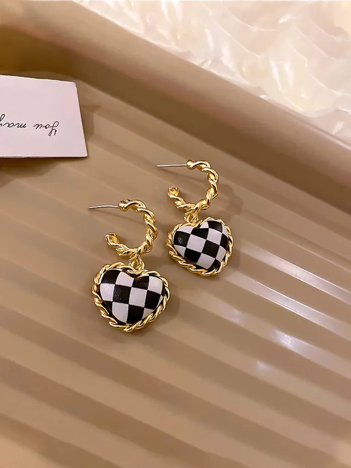 Yellow Chimes Yellow Chimes Earrings for Women and Girls Drop Earrings for Girls Gold Toned Black White Heart Designed Drop Earrings Birthday Gift for girls and women Anniversary Gift for Wife Earrings