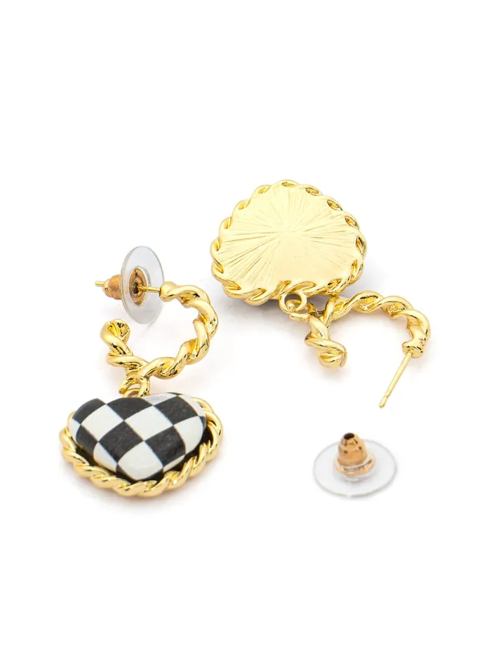 Yellow Chimes Yellow Chimes Earrings for Women and Girls Drop Earrings for Girls Gold Toned Black White Heart Designed Drop Earrings Birthday Gift for girls and women Anniversary Gift for Wife Earrings