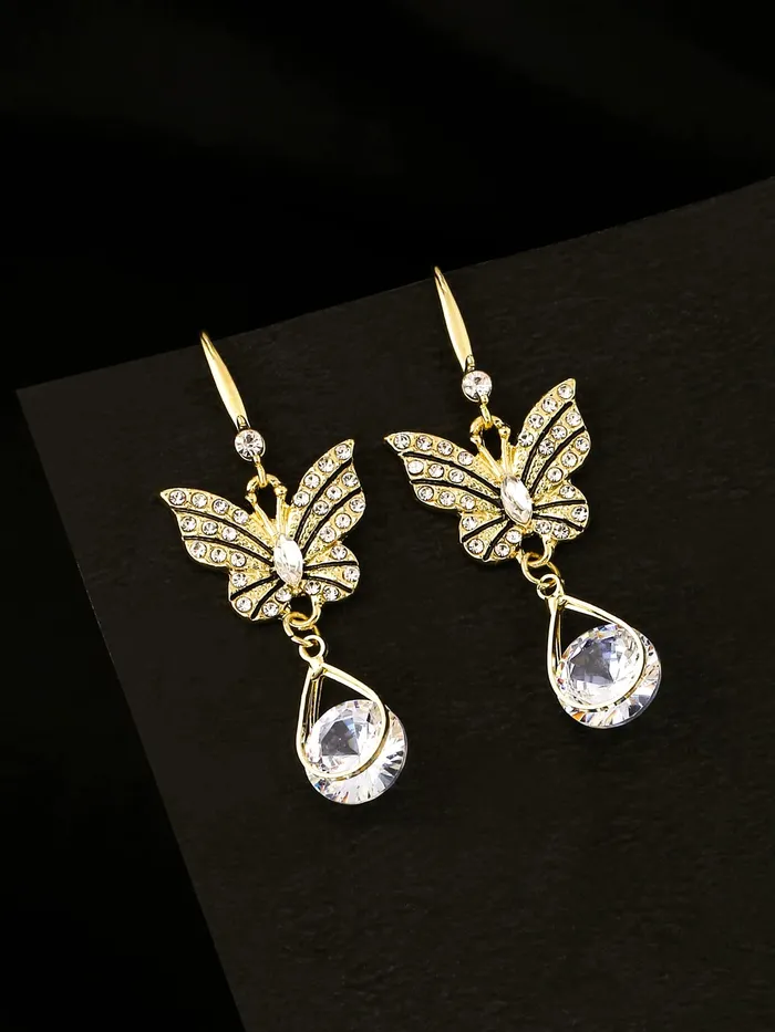 Yellow Chimes Yellow Chimes Earrings for Women and Girls Drop Earrings for Girls Silver Plated Butterfly Designed Crystal Drop Earrings Birthday Gift for girls and women Anniversary Gift for Wife Rings
