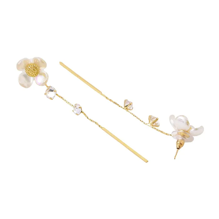 Yellow Chimes Yellow Chimes Earrings For Women Gold Tone White Color Floral Stud Linear Chain Back Drop With Crystal Studded Dangler Earrings For Women and Girls Earrings