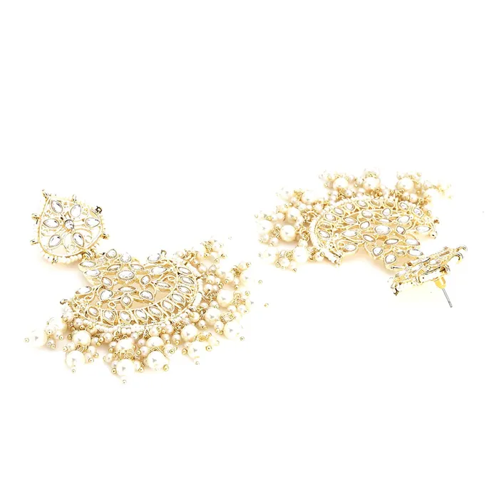 Yellow Chimes Yellow Chimes Earrings for Women Gold Toned Kundan Studded Pearl Drop Chandbali Designed Drop Earrings for Women and Girls ER11 Bracelets