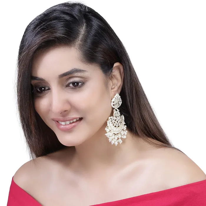 Yellow Chimes Yellow Chimes Earrings for Women Gold Toned Kundan Studded Pearl Drop Chandbali Designed Drop Earrings for Women and Girls ER11 Bracelets