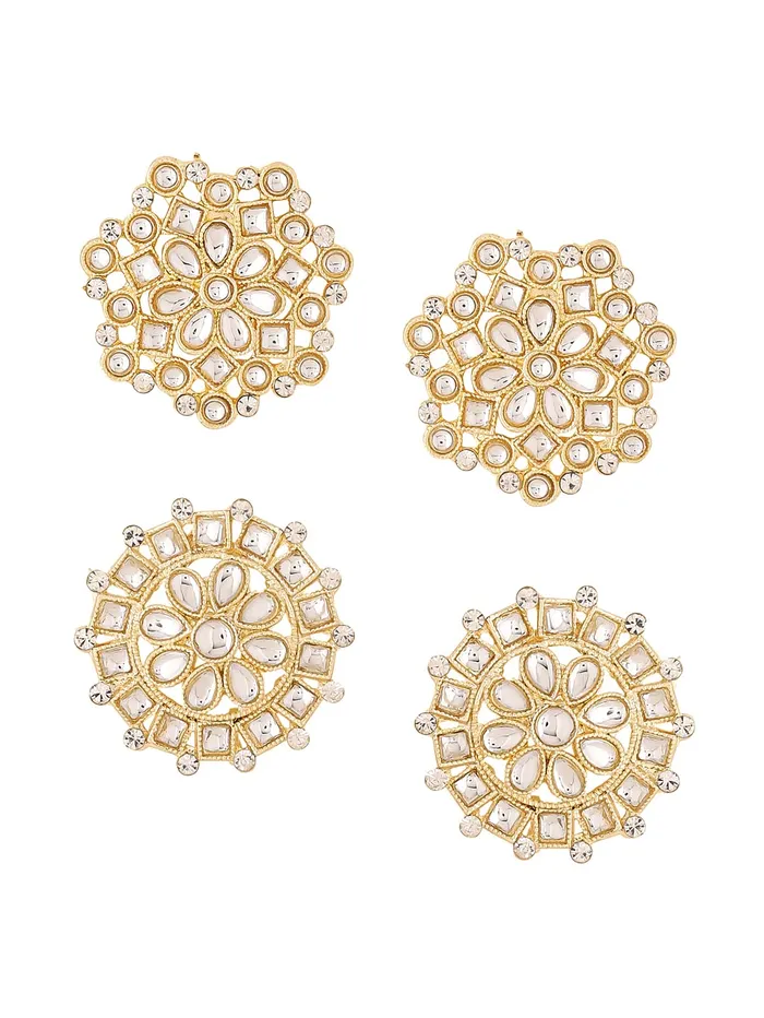 Yellow Chimes Yellow Chimes Earrings for Women Gold Toned Kundan Studded Set of 2 Pairs Stud Earrings for Women and Girls Earrings Yellow Chimes Yellow Chimes Earrings for Women Gold Toned Kundan Studded Set of 2 Pairs Stud Earrings for Women and Girls Earrings