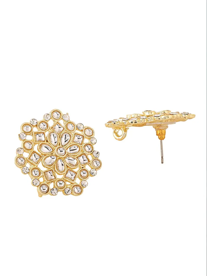 Yellow Chimes Yellow Chimes Earrings for Women Gold Toned Kundan Studded Set of 2 Pairs Stud Earrings for Women and Girls Earrings