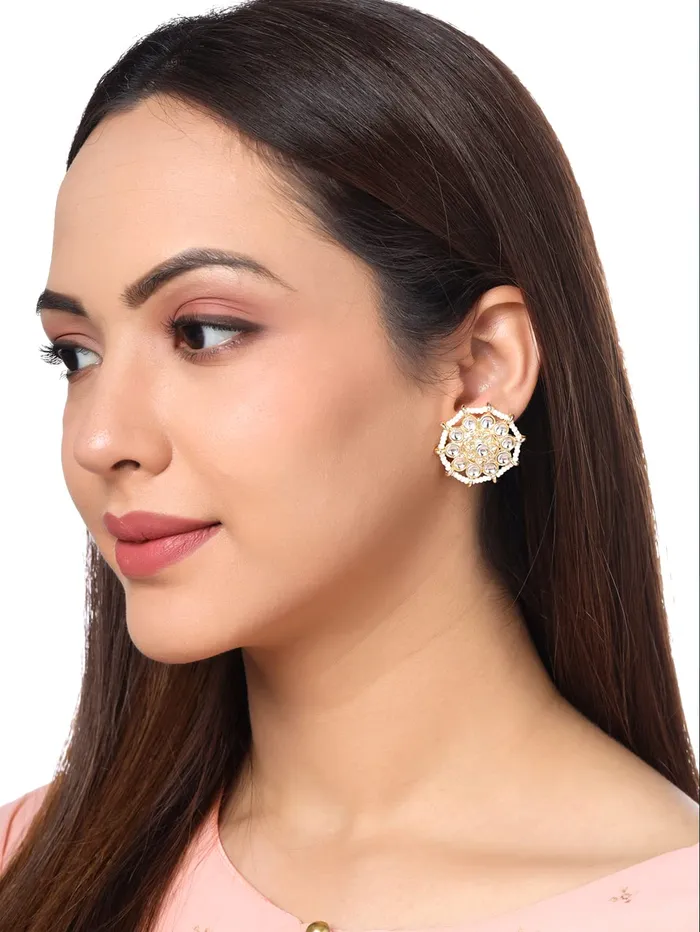 Yellow Chimes Yellow Chimes Earrings for Women Gold Toned Kundan Studded Set of 2 Pairs Stud Earrings for Women and Girls Earrings