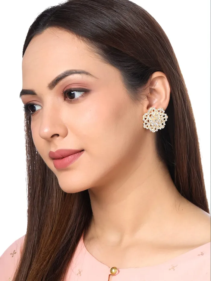 Yellow Chimes Yellow Chimes Earrings for Women Gold Toned Kundan Studded Set of 2 Pairs Stud Earrings for Women and Girls Earrings