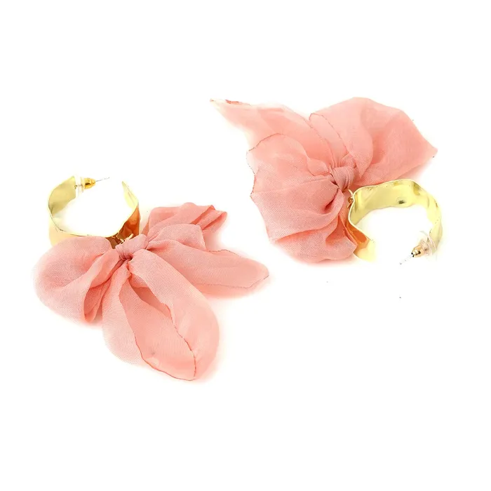 Yellow Chimes Yellow Chimes Earrings For Women Pink Colored Cloth Woven Bow Shaped Hoop Earrings For Women and Girls Earrings
