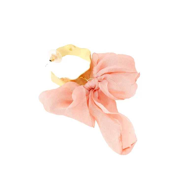 Yellow Chimes Yellow Chimes Earrings For Women Pink Colored Cloth Woven Bow Shaped Hoop Earrings For Women and Girls Earrings