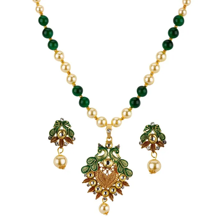 Yellow Chimes Yellow Chimes Exclusive Traditional Floral Peacock Desaign Pearl Kundan Necklace with Drop Earrings for Women Earrings Yellow Chimes Yellow Chimes Exclusive Traditional Floral Peacock Desaign Pearl Kundan Necklace with Drop Earrings for Women Earrings