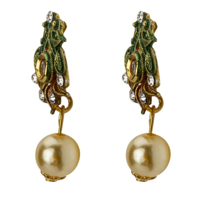 Yellow Chimes Yellow Chimes Exclusive Traditional Floral Peacock Desaign Pearl Kundan Necklace with Drop Earrings for Women Earrings