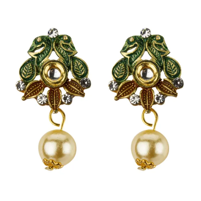 Yellow Chimes Yellow Chimes Exclusive Traditional Floral Peacock Desaign Pearl Kundan Necklace with Drop Earrings for Women Earrings