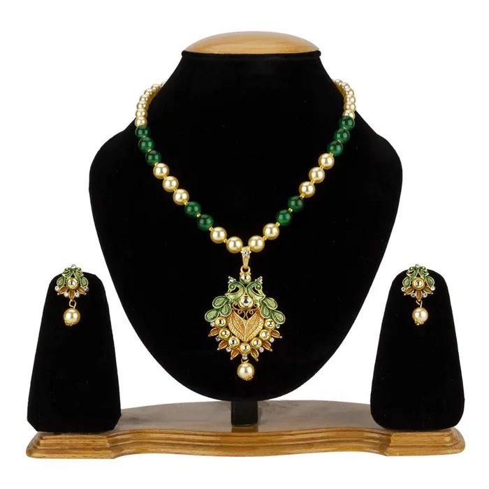 Yellow Chimes Yellow Chimes Exclusive Traditional Floral Peacock Desaign Pearl Kundan Necklace with Drop Earrings for Women Earrings