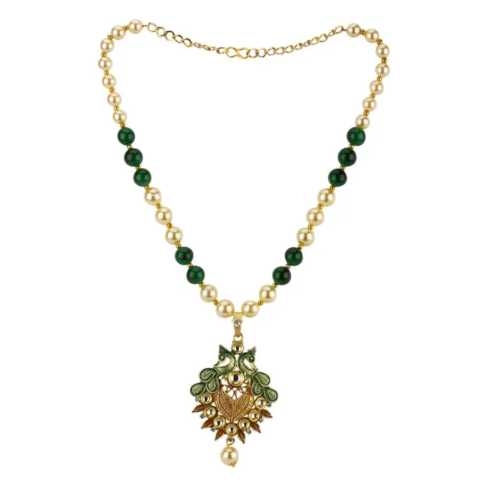 Yellow Chimes Yellow Chimes Exclusive Traditional Floral Peacock Desaign Pearl Kundan Necklace with Drop Earrings for Women Earrings