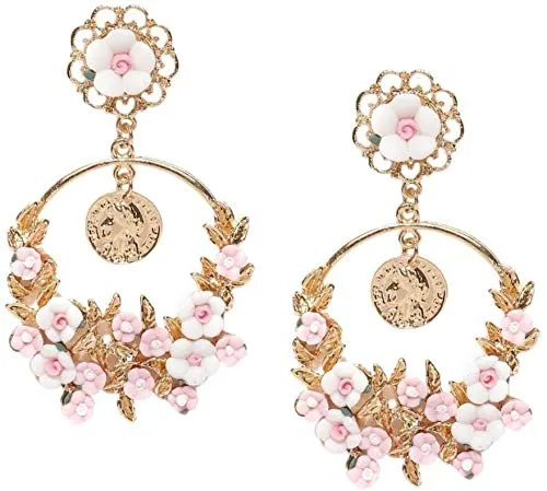 Yellow Chimes Yellow Chimes Floral Design Pink Chandelier Dangle Drop Earrings for Women and Girls Earrings Yellow Chimes Yellow Chimes Floral Design Pink Chandelier Dangle Drop Earrings for Women and Girls Earrings