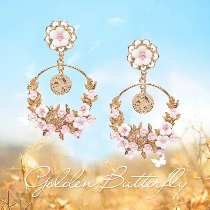 Yellow Chimes Yellow Chimes Floral Design Pink Chandelier Dangle Drop Earrings for Women and Girls Earrings