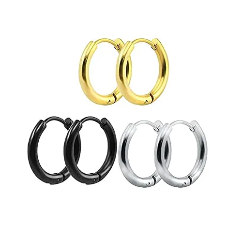Yellow Chimes Yellow Chimes Hoop Earrings for Men Stainless Steel Combo of 3 Pairs Multicolor Huggie Hoops Earrings for Men and Women Earrings