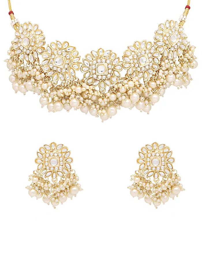 Yellow Chimes Yellow Chimes Jewellery Set for Women Kundan Traditional White Beads Choker Necklace Set with Earrings for Women and Girls Necklaces Yellow Chimes Yellow Chimes Jewellery Set for Women Kundan Traditional White Beads Choker Necklace Set with Earrings for Women and Girls Necklaces