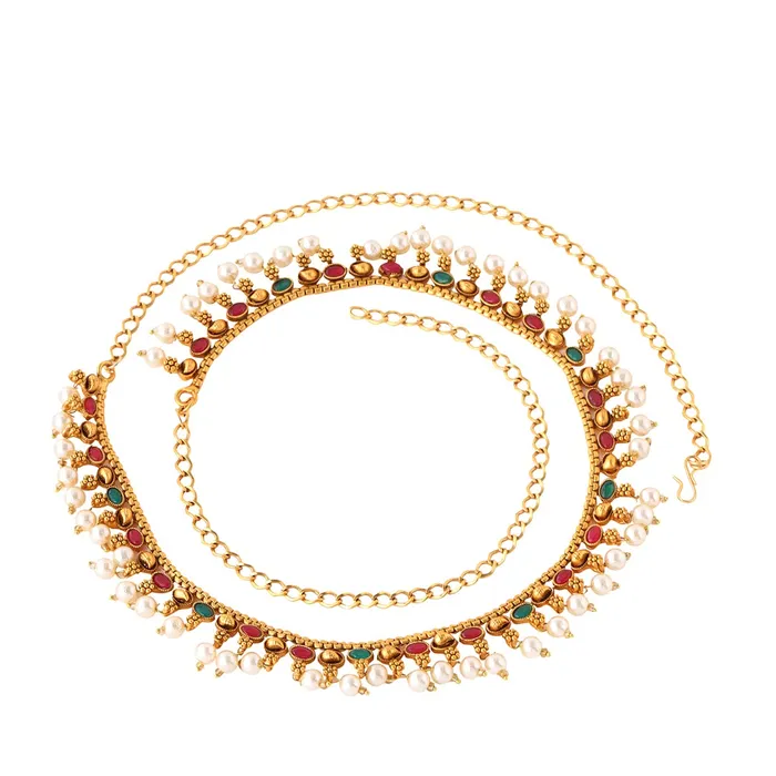 Yellow Chimes Yellow Chimes Kamarbandh For Women Gold Plated Multicolor Stone and Pearl Beaded Traditional Adjustable Kamarbandh For Women and Girls Rings Yellow Chimes Yellow Chimes Kamarbandh For Women Gold Plated Multicolor Stone and Pearl Beaded Traditional Adjustable Kamarbandh For Women and Girls Rings
