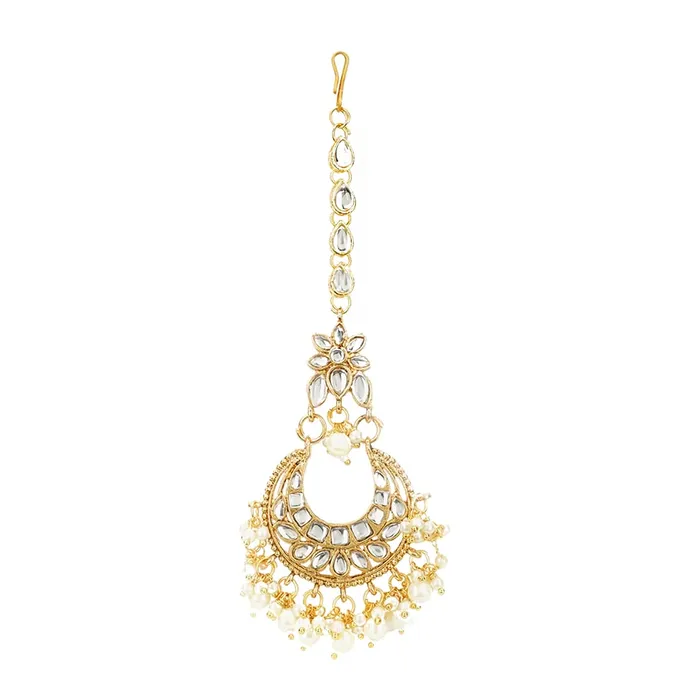 Yellow Chimes Yellow Chimes Kundan Jewellery Set for Women Gold Plated Kundan Earrings Set Pearls Chandbali Earrings With Maangtikka Set for Women and Girls Necklaces