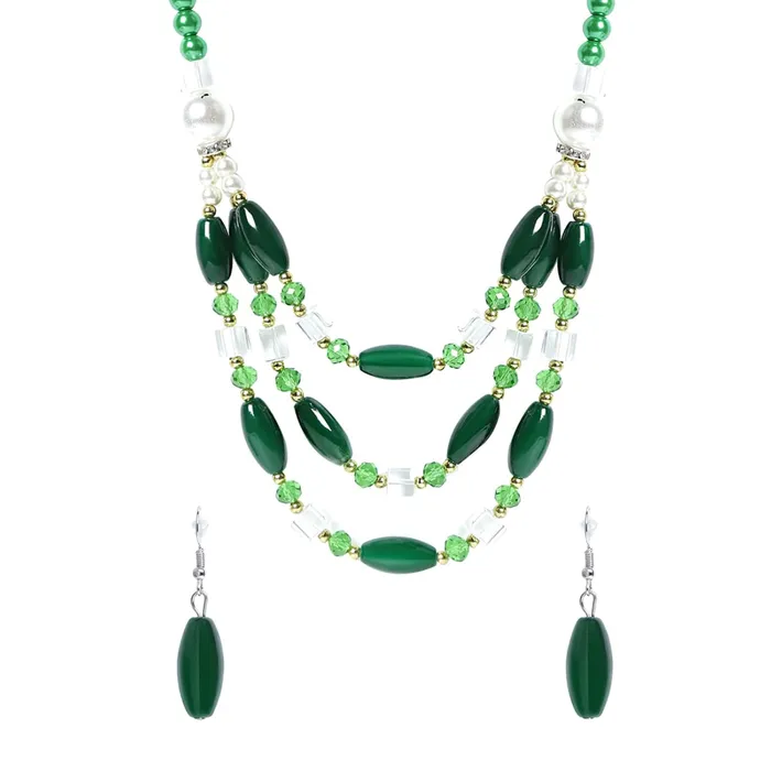 Yellow Chimes Yellow Chimes Necklace Set For Women Multilayer Dark Green Stone Pearl Beaded Necklace With Earring For Women and Girls Earrings Yellow Chimes Yellow Chimes Necklace Set For Women Multilayer Dark Green Stone Pearl Beaded Necklace With Earring For Women and Girls Earrings