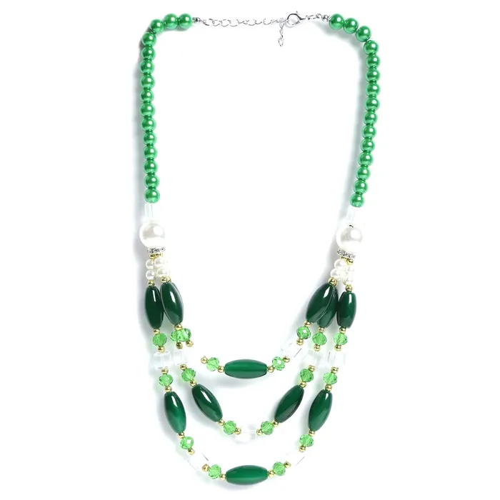 Yellow Chimes Yellow Chimes Necklace Set For Women Multilayer Dark Green Stone Pearl Beaded Necklace With Earring For Women and Girls Earrings