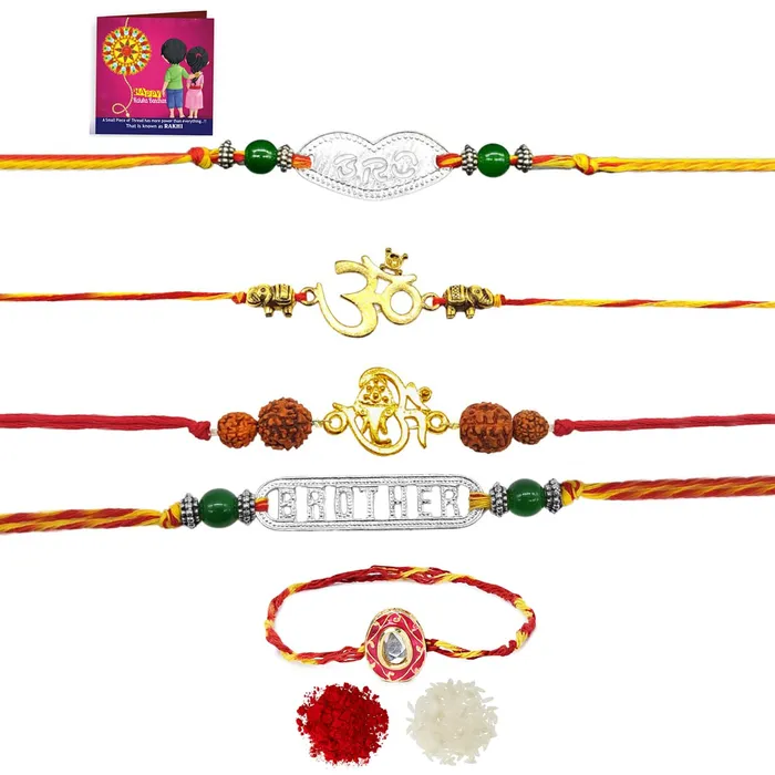Yellow Chimes Yellow Chimes Rakhi for Brother Combo of 5 Rakhi Set for Brother Traditional Gold and Silver Plated Rakhi Set for Brother and Sister Rakhi with Roli Chawal and Greeting Card Earrings Yellow Chimes Yellow Chimes Rakhi for Brother Combo of 5 Rakhi Set for Brother Traditional Gold and Silver Plated Rakhi Set for Brother and Sister Rakhi with Roli Chawal and Greeting Card Earrings