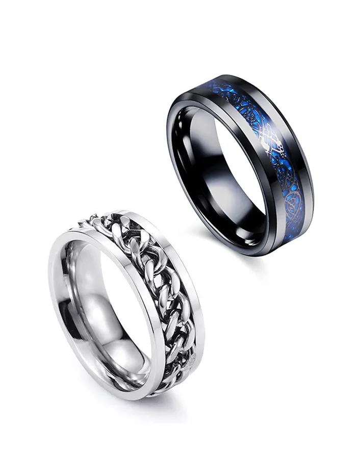 Yellow Chimes Yellow Chimes Rings for Men Pack of 2 Combo Rings Stainless Steel Ring and Blue and Black Dual Tone Dragon Celtic Smooth Finish Rings Ideal Gift For Men and Boys Earrings Yellow Chimes Yellow Chimes Rings for Men Pack of 2 Combo Rings Stainless Steel Ring and Blue and Black Dual Tone Dragon Celtic Smooth Finish Rings Ideal Gift For Men and Boys Earrings
